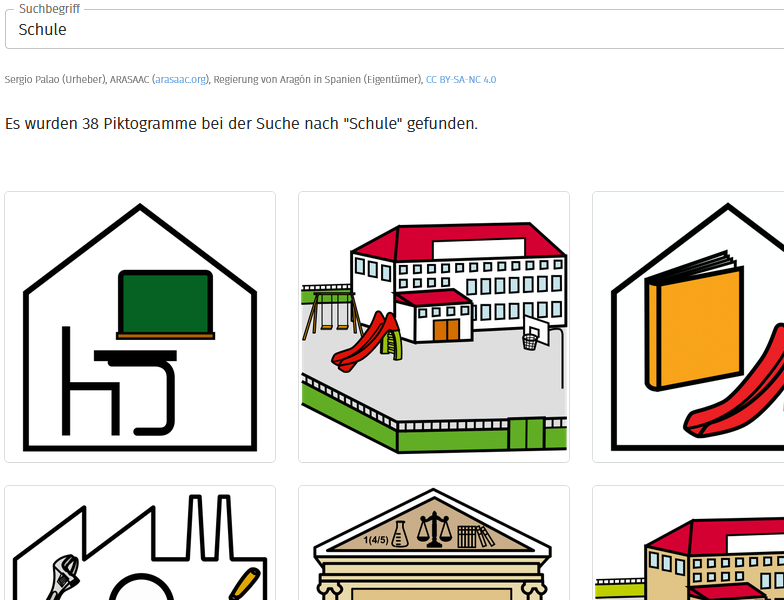 Screenshot von PictoSearch nach Schule