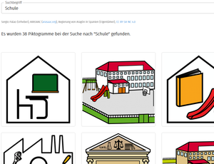 Screenshot von PictoSearch nach Schule